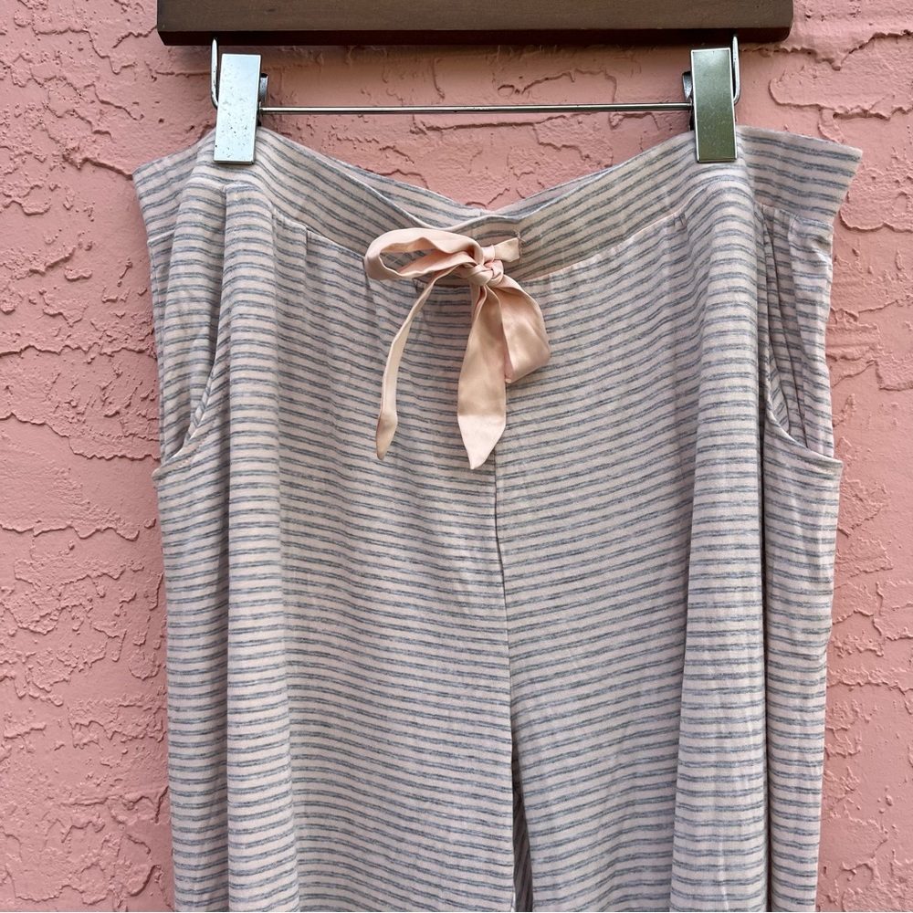 Hunkemoller Striped Pajama Bottom Loungewear Peach Gray Bow Size XL